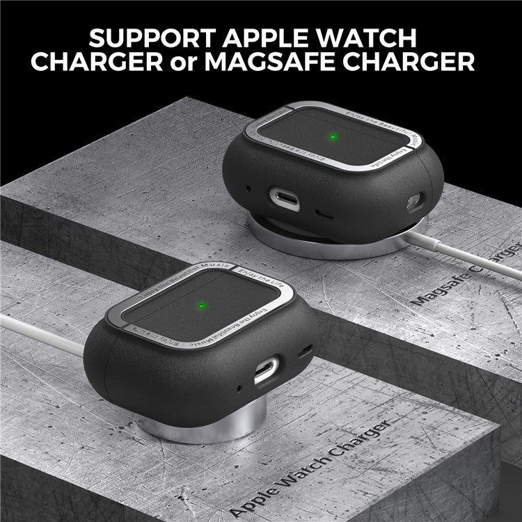 AHASTYLE JY09 For AirPods Pro 2 Protective Case TPU+Aluminum Alloy Split Type Earphone Cover - Black