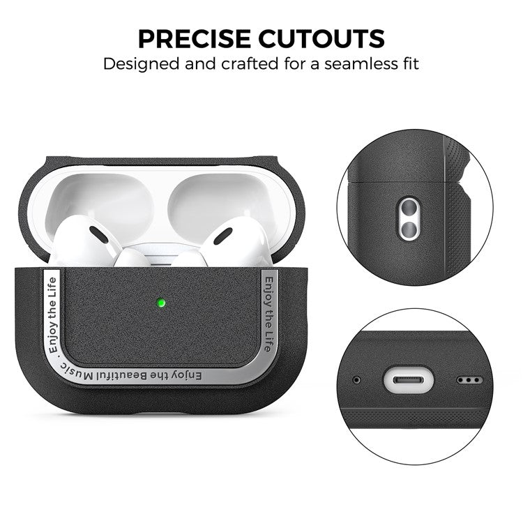 AHASTYLE JY09 For AirPods Pro 2 Protective Case TPU+Aluminum Alloy Split Type Earphone Cover - Black