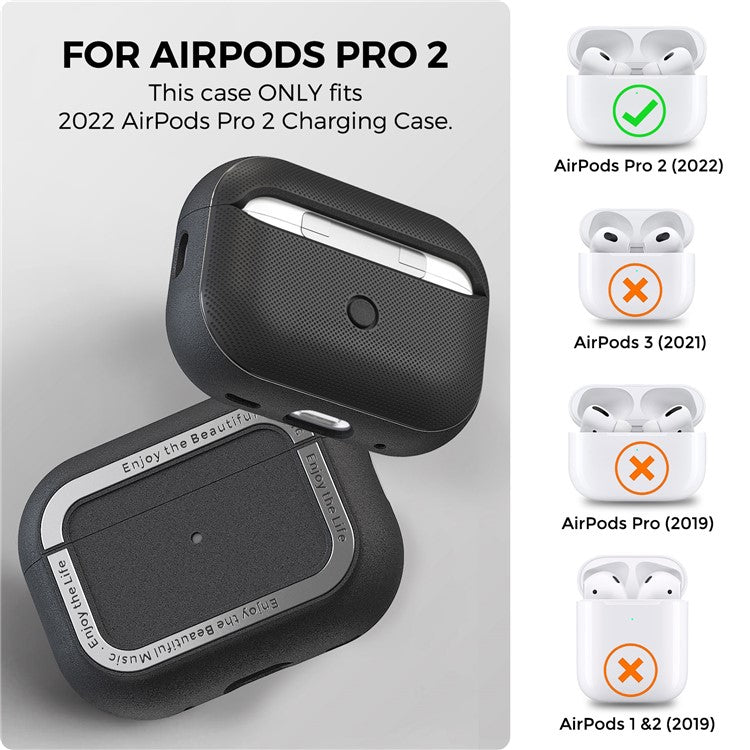 AHASTYLE JY09 For AirPods Pro 2 Protective Case TPU+Aluminum Alloy Split Type Earphone Cover - Black