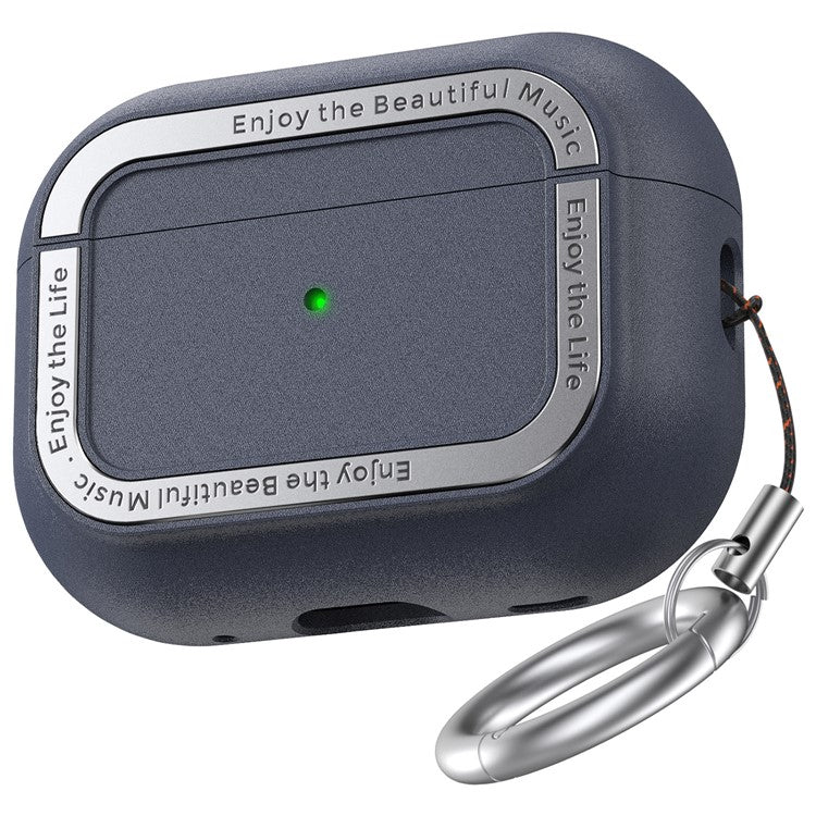 AHASTYLE JY09 For AirPods Pro 2 Protective Case TPU+Aluminum Alloy Split Type Earphone Cover - Midnight Blue