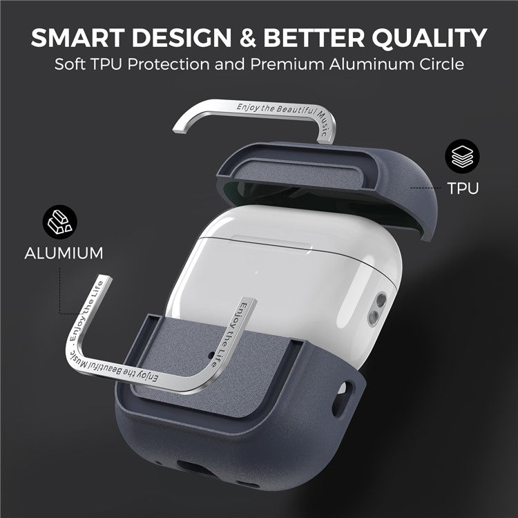 AHASTYLE JY09 For AirPods Pro 2 Protective Case TPU+Aluminum Alloy Split Type Earphone Cover - Midnight Blue