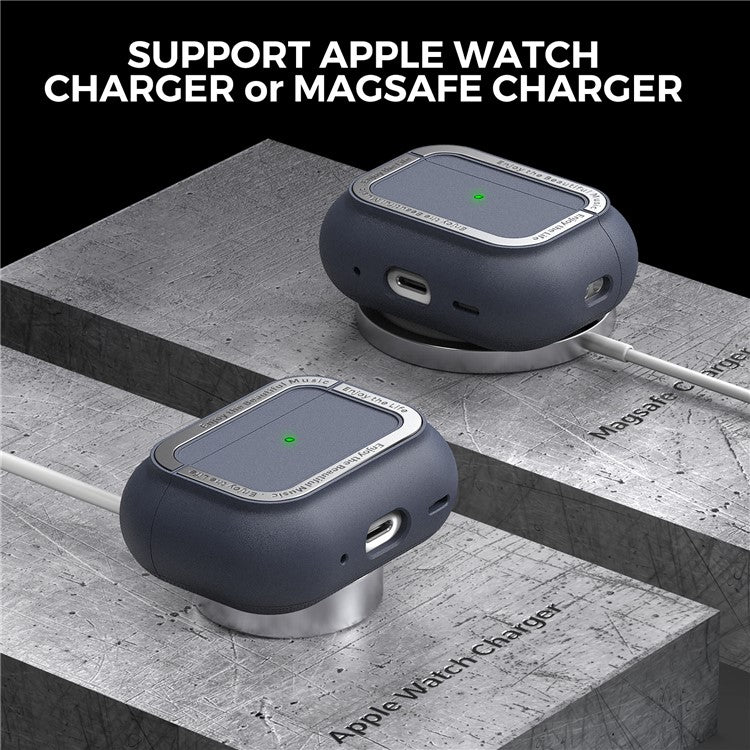 AHASTYLE JY09 For AirPods Pro 2 Protective Case TPU+Aluminum Alloy Split Type Earphone Cover - Midnight Blue