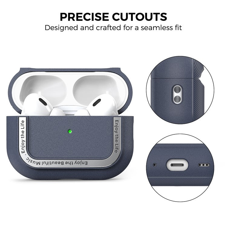 AHASTYLE JY09 For AirPods Pro 2 Protective Case TPU+Aluminum Alloy Split Type Earphone Cover - Midnight Blue