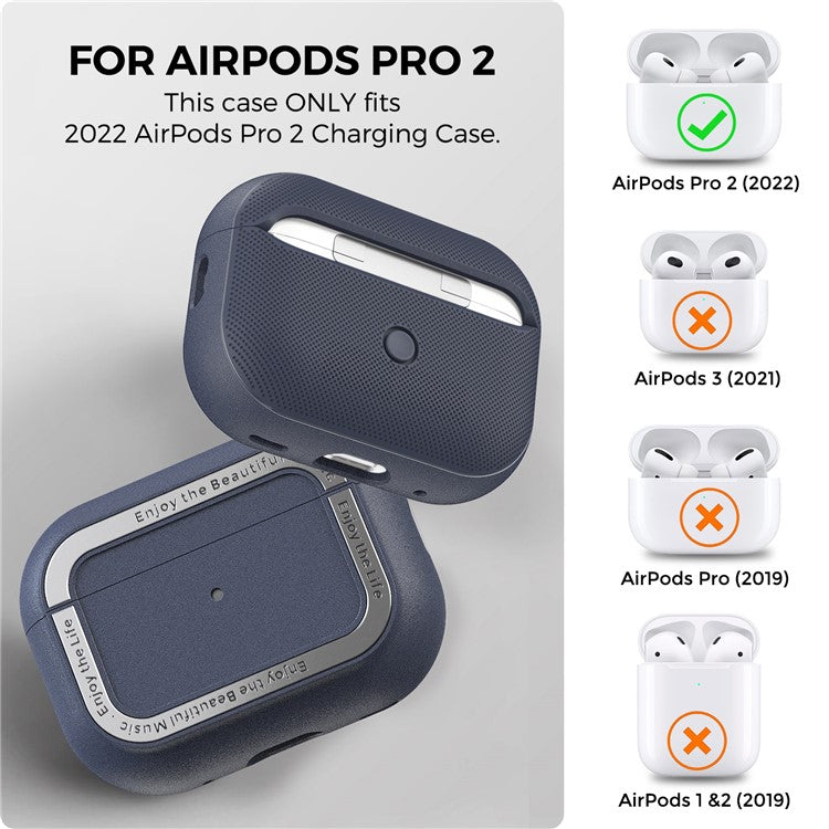 AHASTYLE JY09 For AirPods Pro 2 Protective Case TPU+Aluminum Alloy Split Type Earphone Cover - Midnight Blue