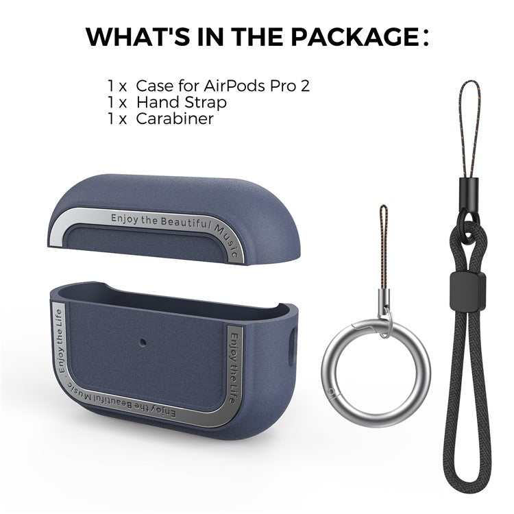 AHASTYLE JY09 For AirPods Pro 2 Protective Case TPU+Aluminum Alloy Split Type Earphone Cover - Midnight Blue