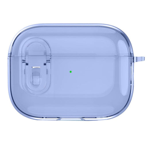 For Apple AirPods Pro 2 Earphone Case Buckle Design Anti-drop TPU Earbud Cover with Carabiner - Transparent Blue