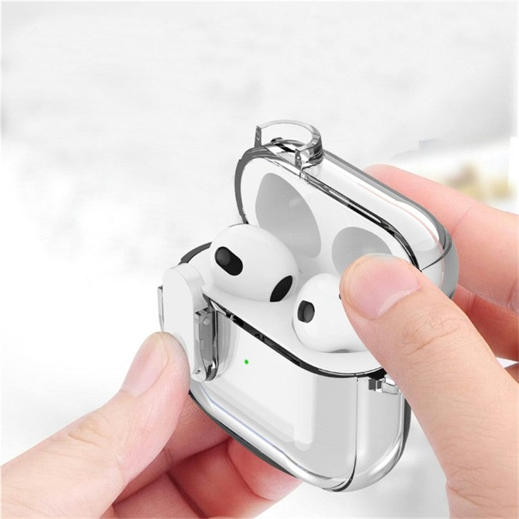 For Apple AirPods 3 Bluetooth Earphone Case Buckle Design Clear TPU Cover with Carabiner - Transparent Black