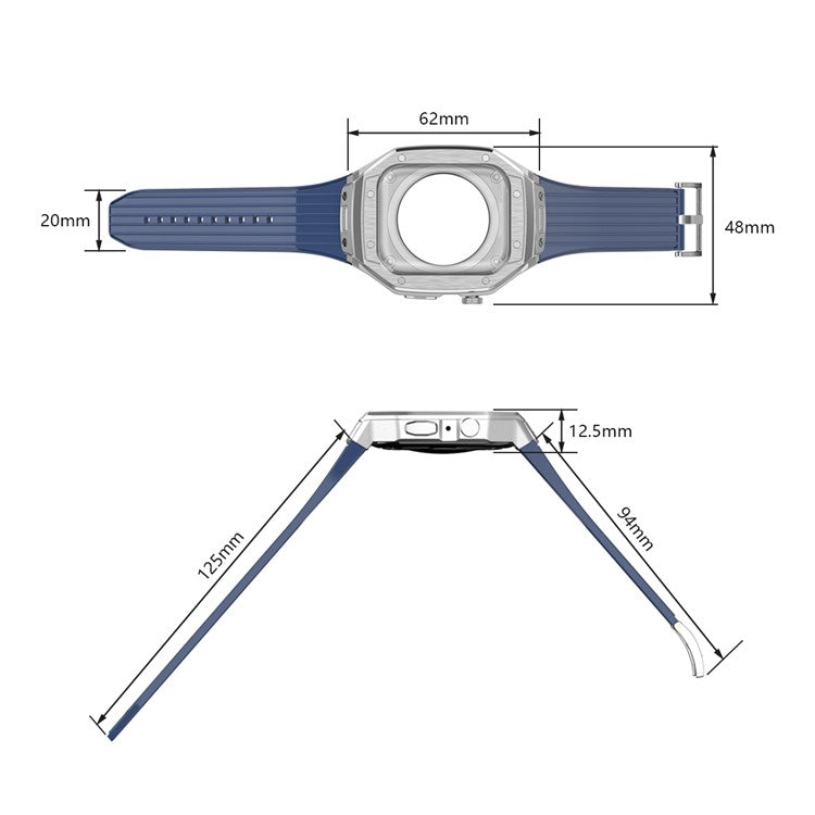 For Apple Watch Series 9 8 7 45mm / 6 5 4 SE SE (2022) SE (2023) 44mm Integral Watch Band with Case - Dark Blue