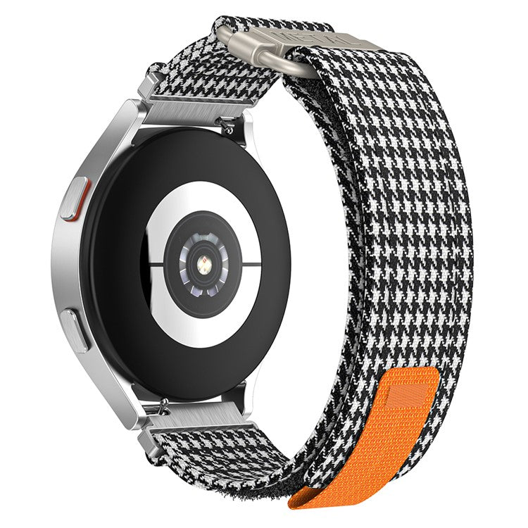 For Samsung Galaxy Watch5  /  Watch 5 Pro  /  Watch 4  /  Watch 4 Classic Canvas Watchband 20mm Loop Strap - Black  /  White Grids