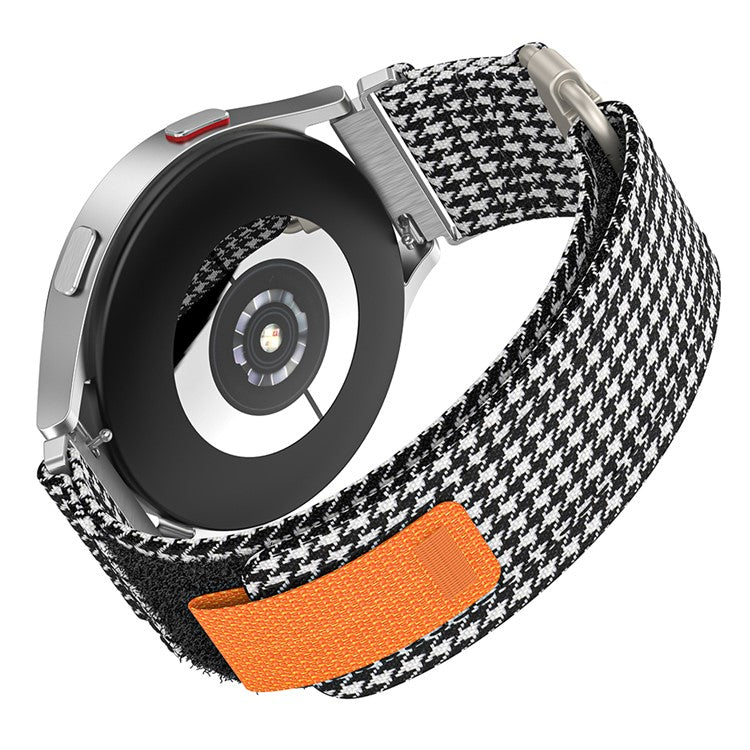 For Samsung Galaxy Watch5  /  Watch 5 Pro  /  Watch 4  /  Watch 4 Classic Canvas Watchband 20mm Loop Strap - Black  /  White Grids