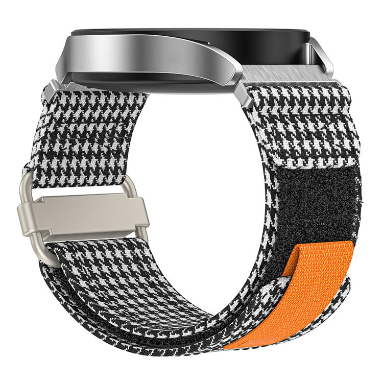 For Samsung Galaxy Watch5  /  Watch 5 Pro  /  Watch 4  /  Watch 4 Classic Canvas Watchband 20mm Loop Strap - Black  /  White Grids