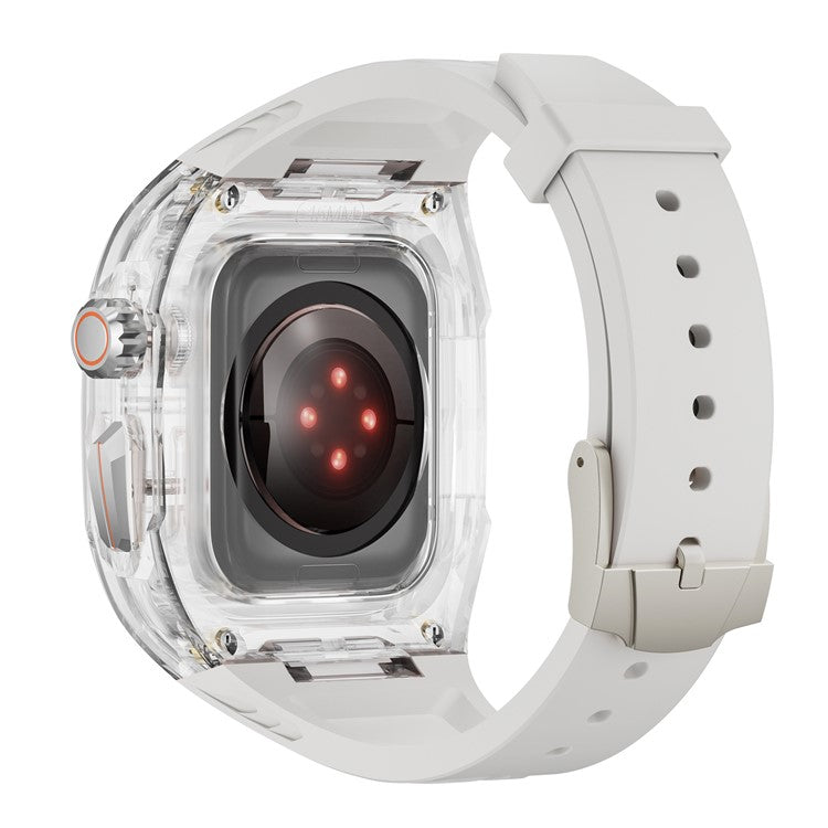For Apple Watch 9  /  8  /  7 45mm  /  SE (2023)  /  SE (2022)  /  SE  /  6  /  5  /  4 44mm TPU Watch Band with PC Case - Starlight Transparent