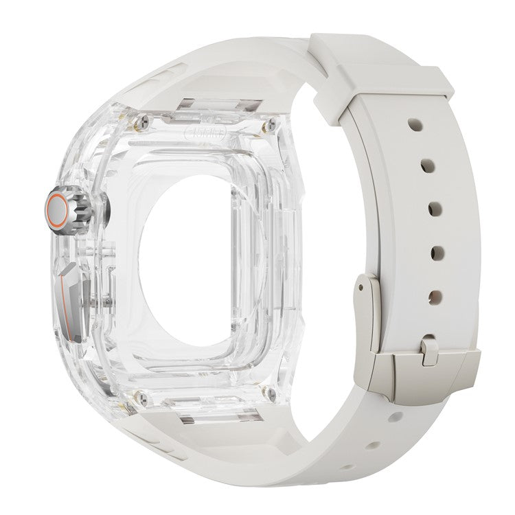 For Apple Watch 9  /  8  /  7 45mm  /  SE (2023)  /  SE (2022)  /  SE  /  6  /  5  /  4 44mm TPU Watch Band with PC Case - Starlight Transparent