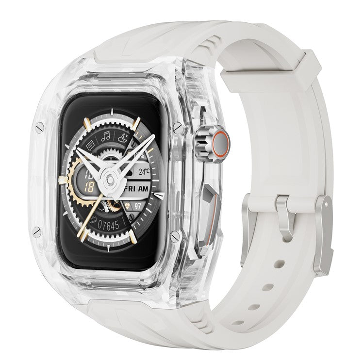 For Apple Watch 9  /  8  /  7 45mm  /  SE (2023)  /  SE (2022)  /  SE  /  6  /  5  /  4 44mm TPU Watch Band with PC Case - Starlight Transparent