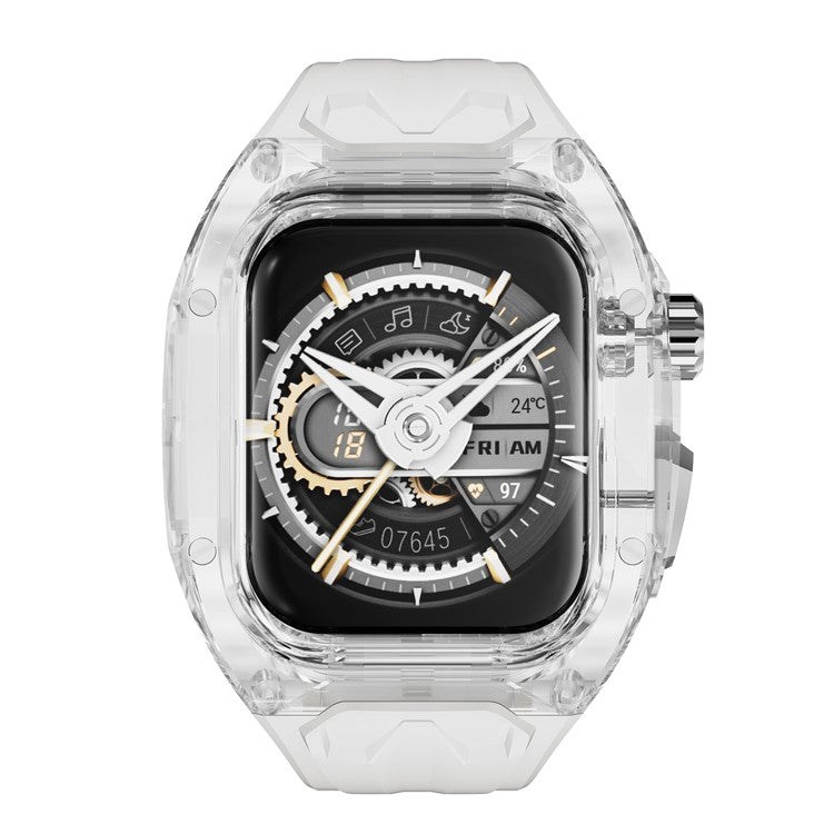 For Apple Watch 9  /  8  /  7 45mm  /  SE (2023)  /  SE (2022)  /  SE  /  6  /  5  /  4 44mm TPU Watch Band with PC Case - Starlight Transparent