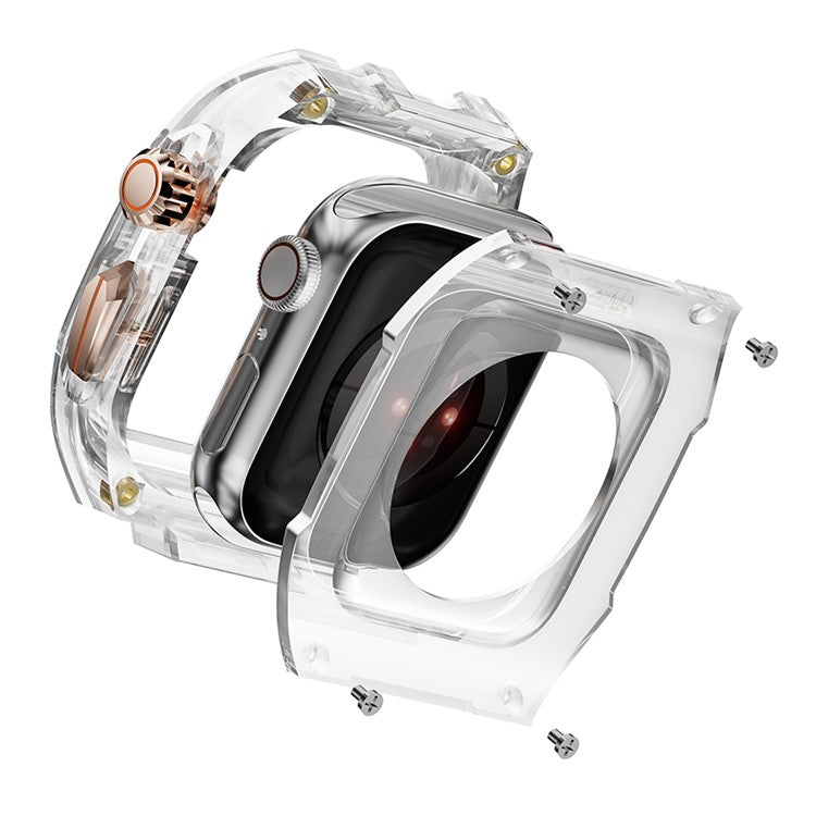 For Apple Watch 9  /  8  /  7 45mm  /  SE (2023)  /  SE (2022)  /  SE  /  6  /  5  /  4 44mm TPU Watch Band with PC Case - Starlight Transparent