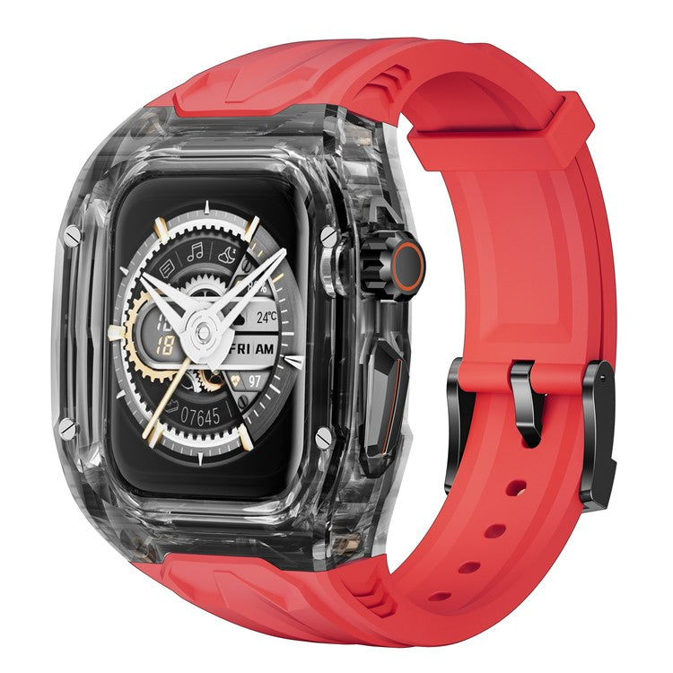 For Apple Watch 9  /  8  /  7 45mm  /  SE (2023)  /  SE (2022)  /  SE  /  6  /  5  /  4 44mm TPU Watch Band with PC Case - Red