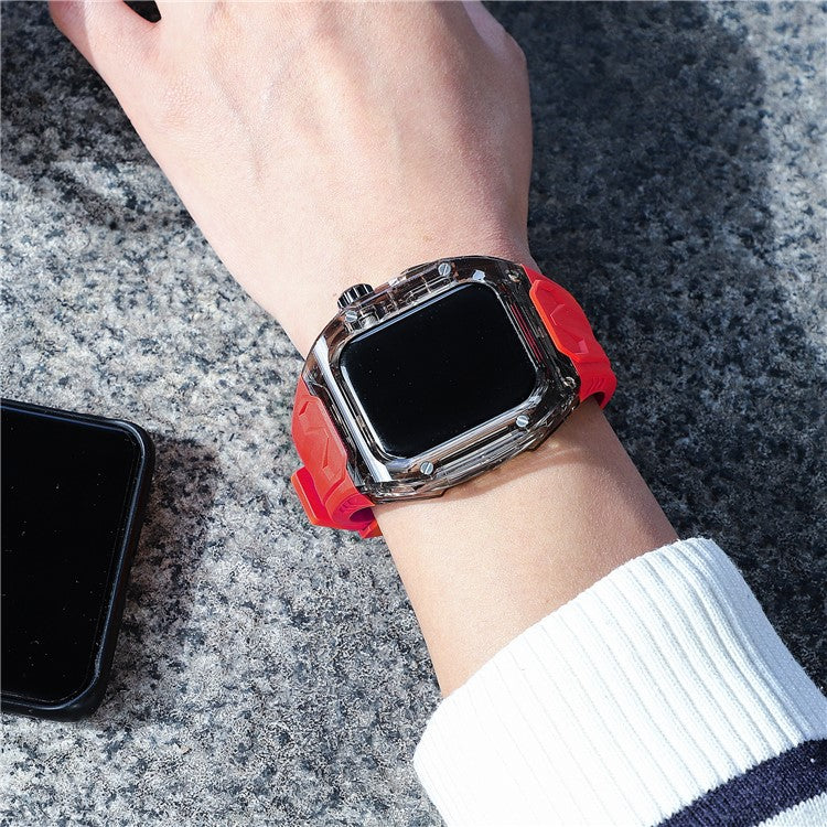For Apple Watch 9  /  8  /  7 45mm  /  SE (2023)  /  SE (2022)  /  SE  /  6  /  5  /  4 44mm TPU Watch Band with PC Case - Red