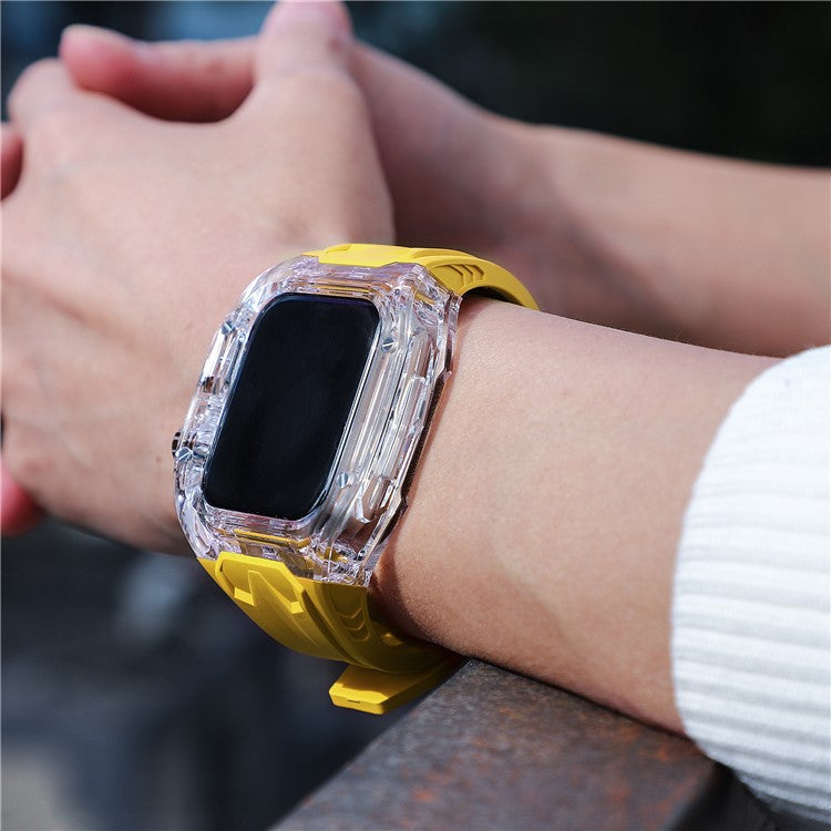 For Apple Watch 9  /  8  /  7 45mm  /  SE (2023)  /  SE (2022)  /  SE  /  6  /  5  /  4 44mm TPU Watch Band with PC Case - Yellow