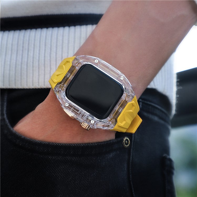 For Apple Watch 9  /  8  /  7 45mm  /  SE (2023)  /  SE (2022)  /  SE  /  6  /  5  /  4 44mm TPU Watch Band with PC Case - Yellow