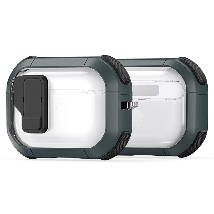 DUX DUCIS PECN Series for Apple AirPods Pro 2 Earphone Case Dual Color Earbud Cover with Hook - Green+Black