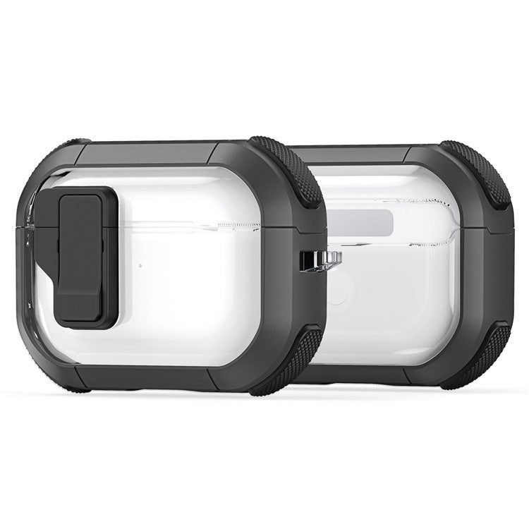 DUX DUCIS PECN Series for Apple AirPods Pro 2 Earphone Case Dual Color Earbud Cover with Hook - Grey+Black