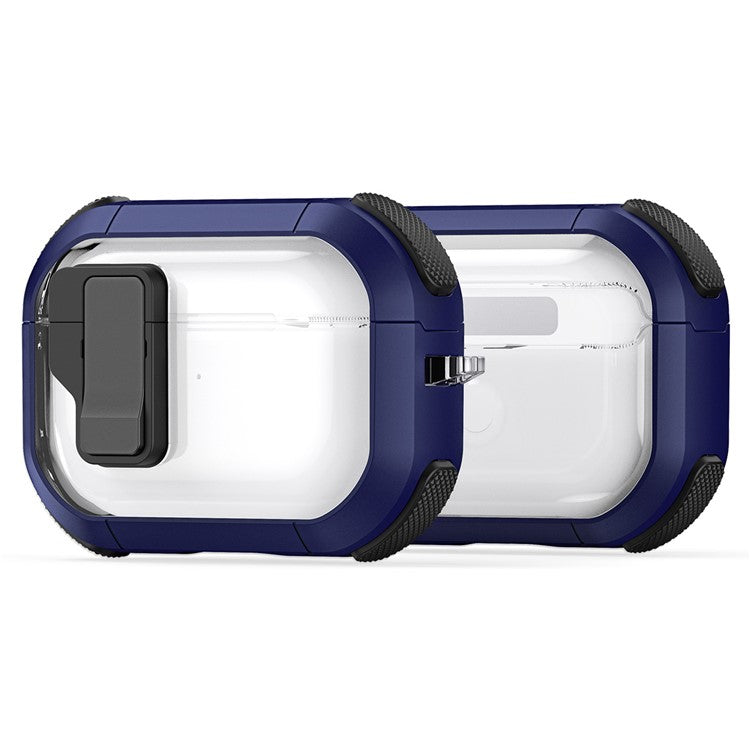 DUX DUCIS PECN Series for Apple AirPods Pro 2 Earphone Case Dual Color Earbud Cover with Hook - Blue+Black