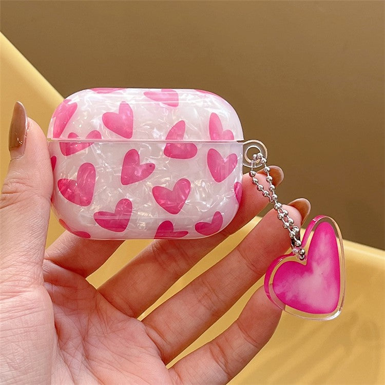 For AirPods Pro 2 Heart Pattern TPU Cover Anti-drop Earphone Protective Case with Pendant - Rose