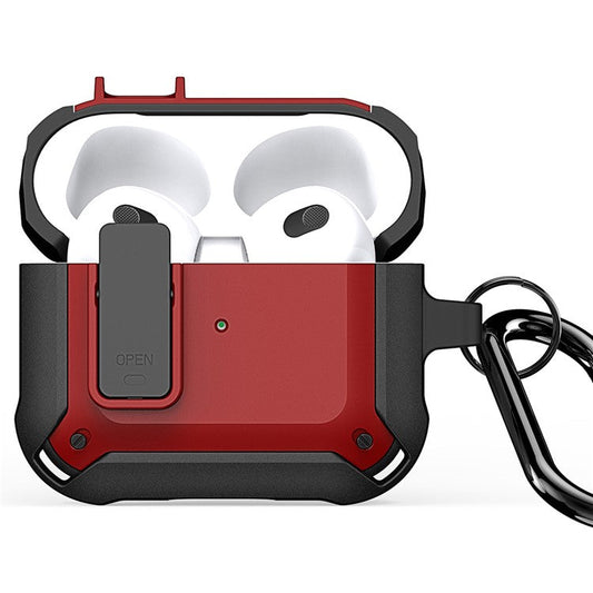 DUX DUCIS PECO Series for Apple AirPods 3 Earbuds Case Full Drop Protection Cover with Keychain - Black+Red
