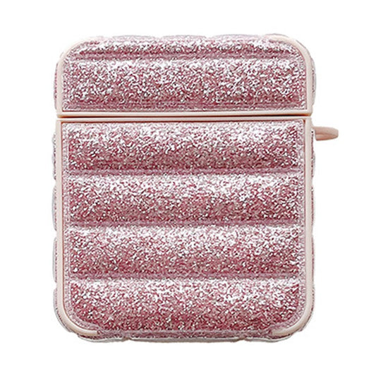 For AirPods with Charging Case (2016) / (2019) / AirPods with Wireless Charging Case (2019) Glitter Cover Down Jacket Design Carrying Case - Pink