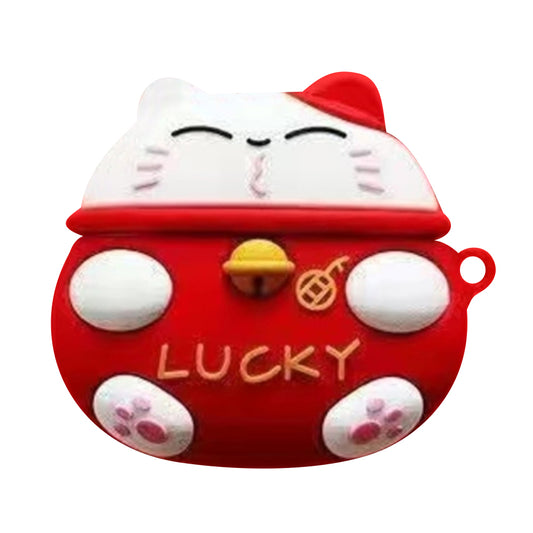 No.3 Silicone Sleeve for Huawei FreeBuds Clip Earphone Cute Cartoon Protective Cover - Red Lucky Cat