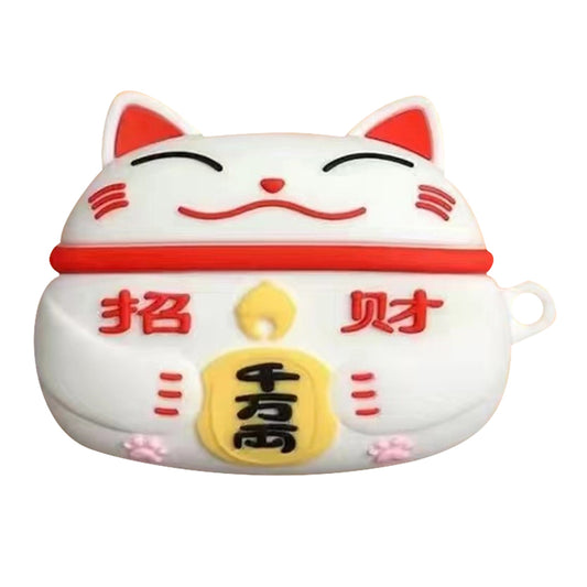 No.1 Earphone Cover for Huawei FreeBuds 4i Drop-proof Cute Cartoon Shape Silicone Sleeve - White Lucky Cat