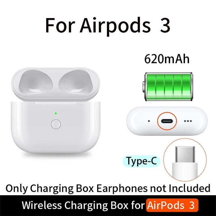 A004 Wireless Charging Box for AirPods 3 Replacement Earphone Charging Case, Type-C Interface