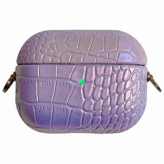 For Apple AirPods Pro Colorful Crocodile Texture PU Leather+PC Charging Bin Protective Case - Purple