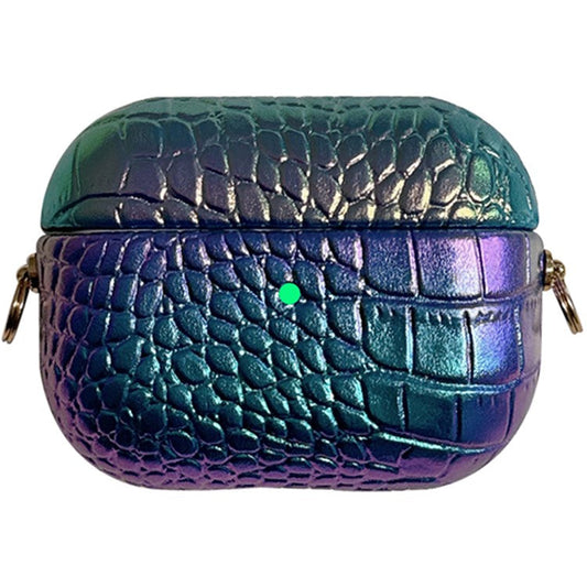 For Apple AirPods Pro Colorful Crocodile Texture PU Leather+PC Charging Bin Protective Case - Dark Purple