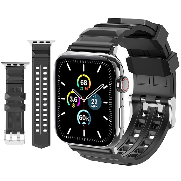 AHASTYLE WA12 Watch Strap for Apple Watch Series 10 46mm / Ultra 2 Ultra 49mm /  Series 9 8 7 45mm / 6 5 4 SE (2023) SE (2022) SE 44mm / 3 2 1 42mm Silicone Watchband - Black