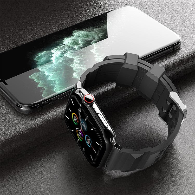AHASTYLE WA12 Watch Strap for Apple Watch Series 10 46mm / Ultra 2 Ultra 49mm /  Series 9 8 7 45mm / 6 5 4 SE (2023) SE (2022) SE 44mm / 3 2 1 42mm Silicone Watchband - Black