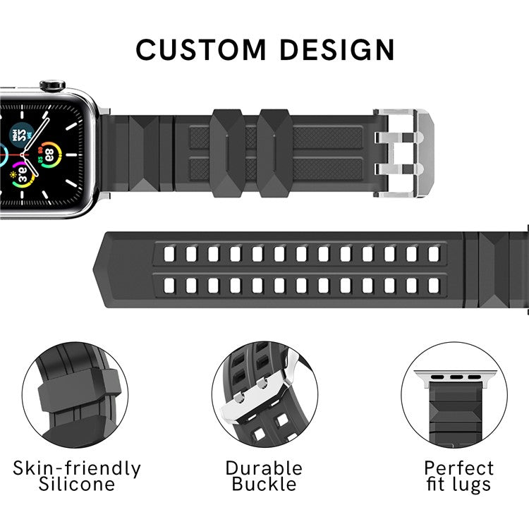 AHASTYLE WA12 Watch Strap for Apple Watch Series 10 46mm / Ultra 2 Ultra 49mm /  Series 9 8 7 45mm / 6 5 4 SE (2023) SE (2022) SE 44mm / 3 2 1 42mm Silicone Watchband - Black