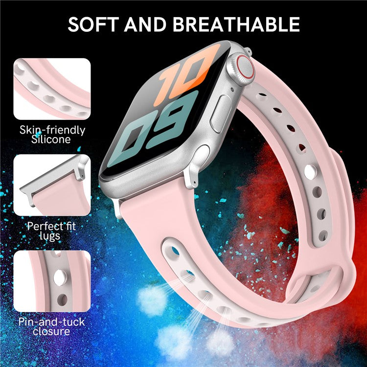 AHASTYLE WA13 Watch Band for Apple Watch Series 10 42mm / 9 8 7 41mm / SE (2023) SE (2022) SE 6 5 4 40mm / 3 2 1 38mm Silicone Strap Dual Color - Purple