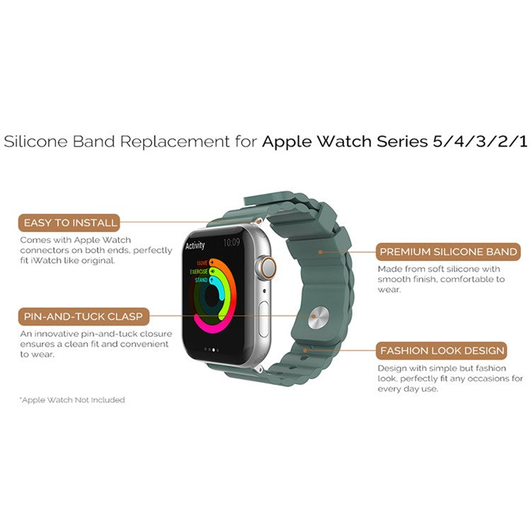 AHASTYLE WA02 Watch Band for Apple Watch Series 10 42mm / 9 8 7 41mm / SE (2023) SE (2022) SE 6 5 4 40mm / 3 2 1 38mm Silicone Replacement Straps - Pine Needle Green
