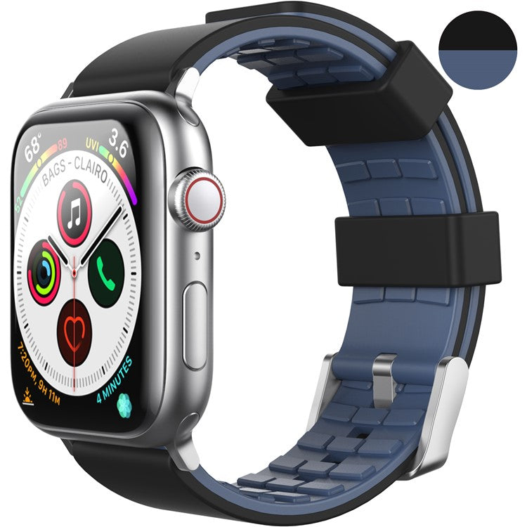 AHASTYLE WA11 Silicone Watch Band for Apple Watch Series 10 42mm / 9 8 7 41mm / SE (2023) SE (2022) SE 6 5 4 40mm / 3 2 1 38mm Contrast Colors Straps - Black+Sapphire