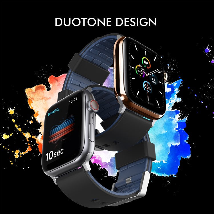 AHASTYLE WA11 Silicone Watch Band for Apple Watch Series 10 42mm / 9 8 7 41mm / SE (2023) SE (2022) SE 6 5 4 40mm / 3 2 1 38mm Contrast Colors Straps - Black+Sapphire