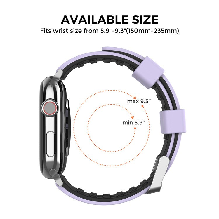 AHASTYLE WA11 Watch Band for Apple Watch Series 10 46mm / Ultra 2 Ultra 49mm /  Series 9 8 7 45mm / 6 5 4 SE (2023) SE (2022) SE 44mm / 3 2 1 42mm Contrast Colors Silicone Strap - Purple+Black