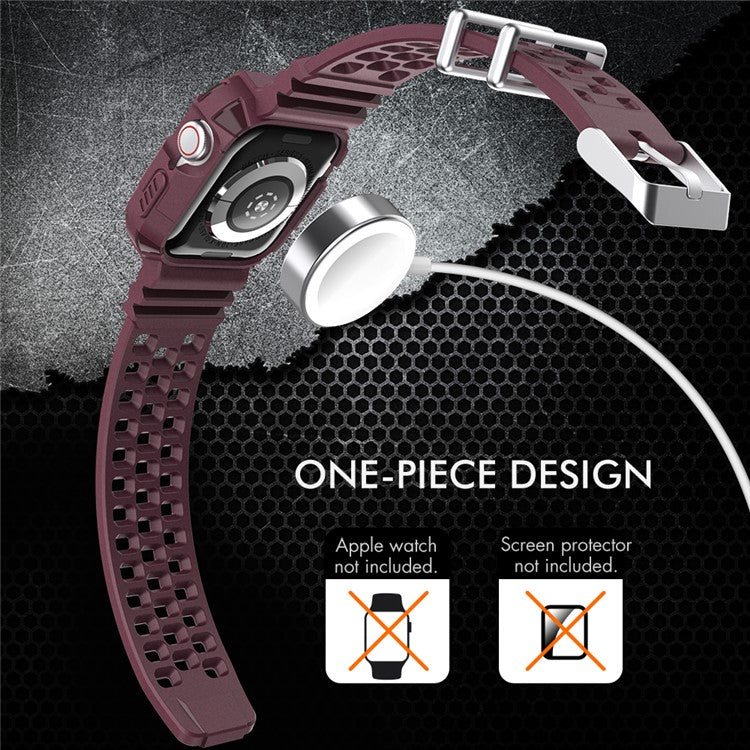 AHASTYLE WA07 For Apple Watch Series 6 5 4 SE (2022) SE 44mm / Series 3 2 1 42mm Soft TPU Watch Band with Case - Wine Red