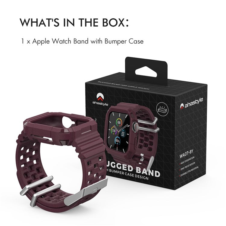AHASTYLE WA07 For Apple Watch Series 6 5 4 SE (2022) SE 44mm / Series 3 2 1 42mm Soft TPU Watch Band with Case - Wine Red
