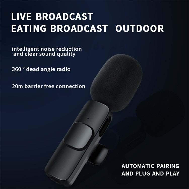 K1 Live Broadcast Lavalier Microphone 2 Noise Reduction Wireless Mic with Type-C Receiver