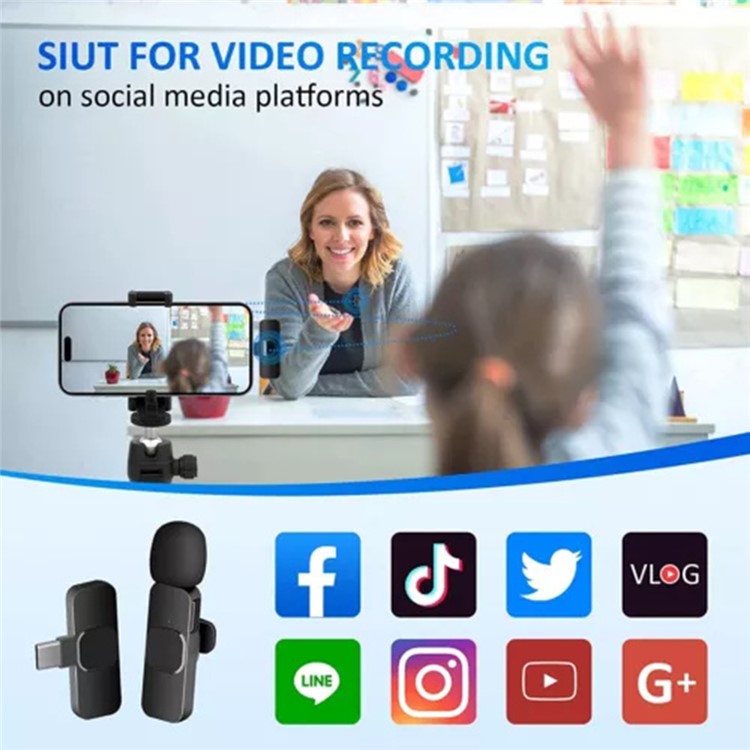 K1 Noise Reduction 2.4G Wireless Lavalier Microphone with Type-C Receiver + iP Audio Converter