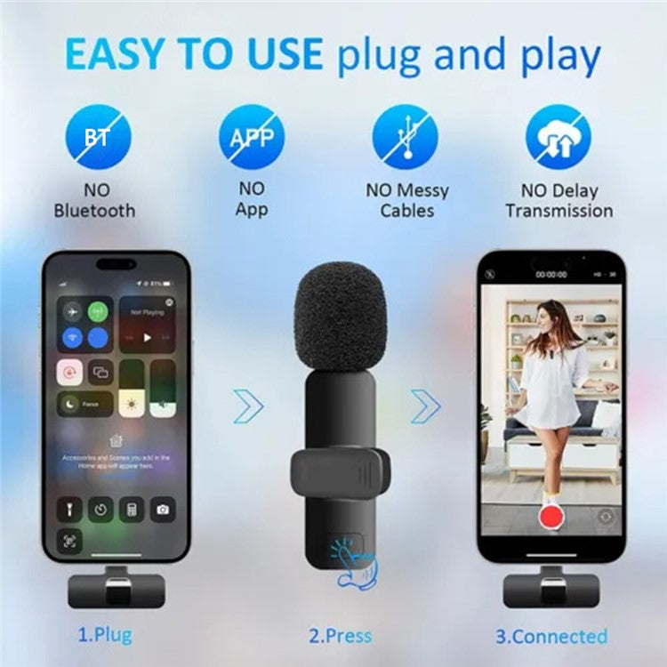 K1 Noise Reduction 2.4G Wireless Lavalier Microphone with Type-C Receiver + iP Audio Converter