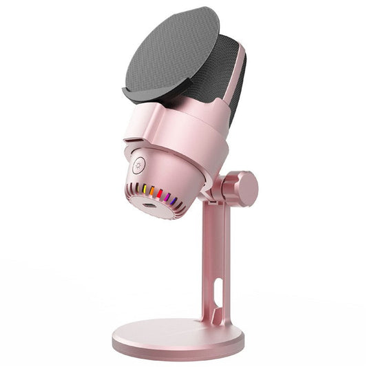 ME9 Plug and Play USB Microphone ENC Noise Reduction Desktop Mic with RGB Light - Pink