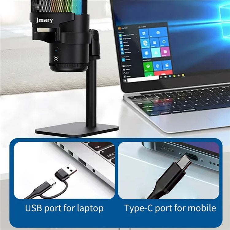JMARY MC-PW13 Zero Latency Monitor Mic RGB Light Plug and Play Desktop Microphone